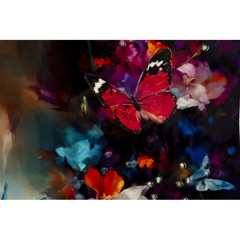 Toile murale peinte sombre Femme Papillons 62x92 avec cadre doré Marty 