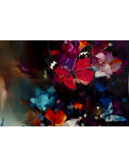 Toile murale peinte sombre Femme Papillons 62x92 avec cadre doré Marty 