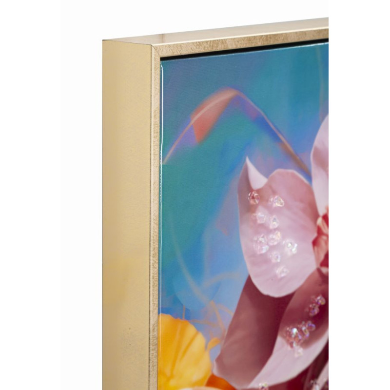 Toile murale peinte claire Femme Papillons 62x92 avec cadre doré Marty 