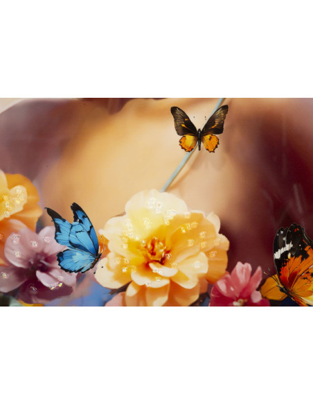 Toile murale peinte claire Femme Papillons 62x92 avec cadre doré Marty 