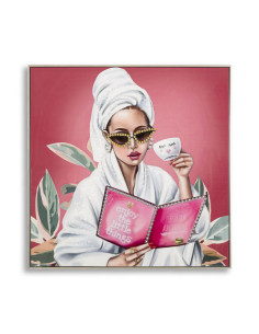 Toile murale peinte Femme spa Enjoy 82x82 avec cadre argenté Luxury 