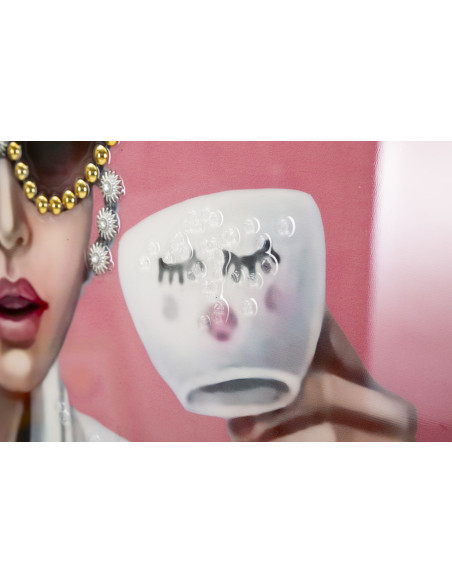 Toile murale peinte Femme spa Enjoy 82x82 avec cadre argenté Luxury 