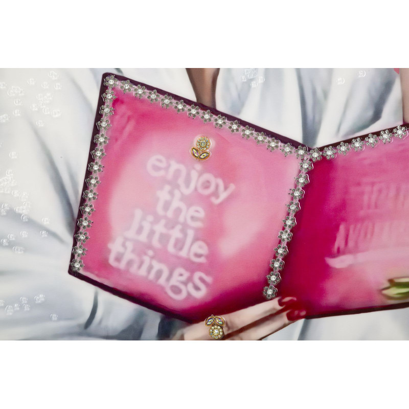 Toile murale peinte Femme spa Enjoy 82x82 avec cadre argenté Luxury 