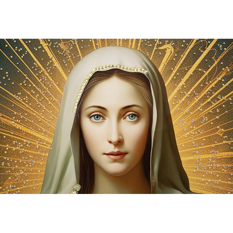 Toile murale peinte religieuse Madone au Sacré-coeur 72x102 avec cadre doré Madonna 