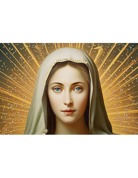 Toile murale peinte religieuse Madone au Sacré-coeur 72x102 avec cadre doré Madonna 