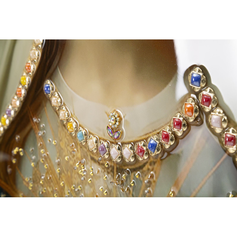 Toile murale peinte religieuse Madone au Sacré-coeur 72x102 avec cadre doré Madonna 