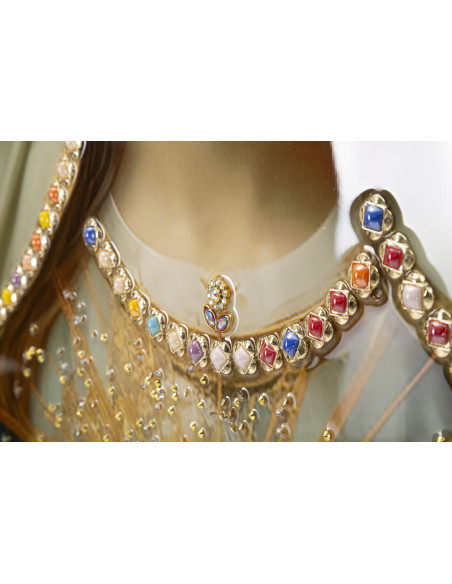 Toile murale peinte religieuse Madone au Sacré-coeur 72x102 avec cadre doré Madonna 