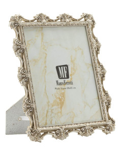 Grand Cadre photo baroque Fleurs & Volutes pour photo 20x25 Résine Argenté Florence 