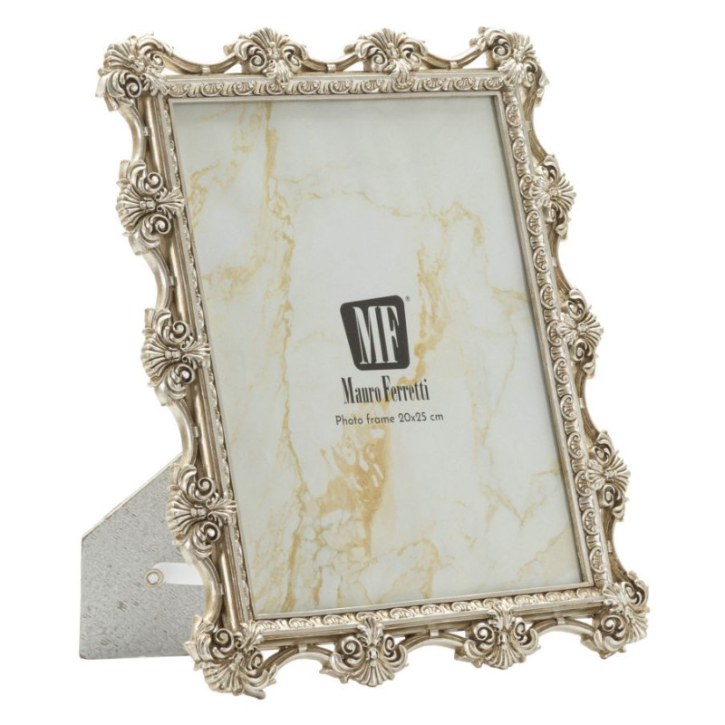 Grand Cadre photo baroque Fleurs & Volutes pour photo 20x25 Résine Argenté Florence 