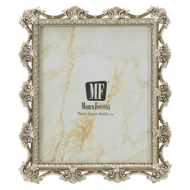 Grand Cadre photo baroque Fleurs & Volutes pour photo 20x25 Résine Argenté Florence 