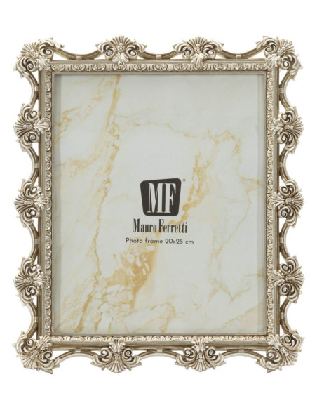 Grand Cadre photo baroque Fleurs & Volutes pour photo 20x25 Résine Argenté Florence 