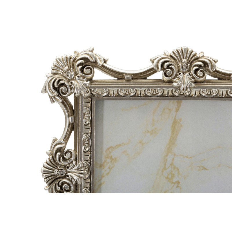 Grand Cadre photo baroque Fleurs & Volutes pour photo 20x25 Résine Argenté Florence 