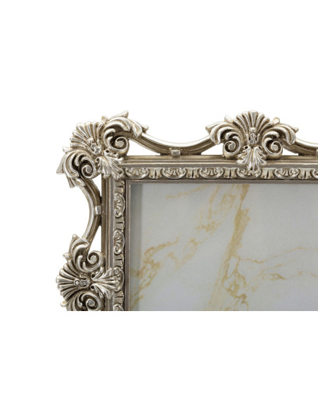 Grand Cadre photo baroque Fleurs & Volutes pour photo 20x25 Résine Argenté Florence 