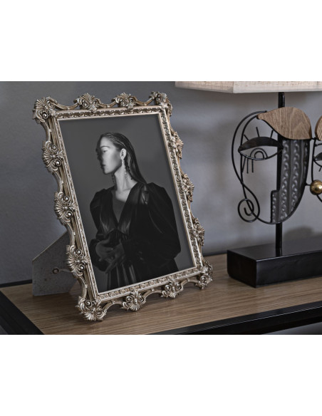 Grand Cadre photo baroque Fleurs & Volutes pour photo 20x25 Résine Argenté Florence 