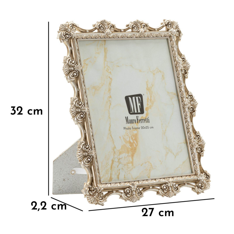 Grand Cadre photo baroque Fleurs & Volutes pour photo 20x25 Résine Argenté Florence 