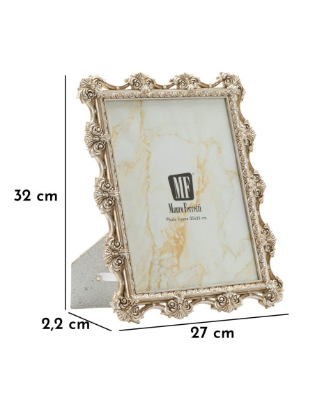 Grand Cadre photo baroque Fleurs & Volutes pour photo 20x25 Résine Argenté Florence 