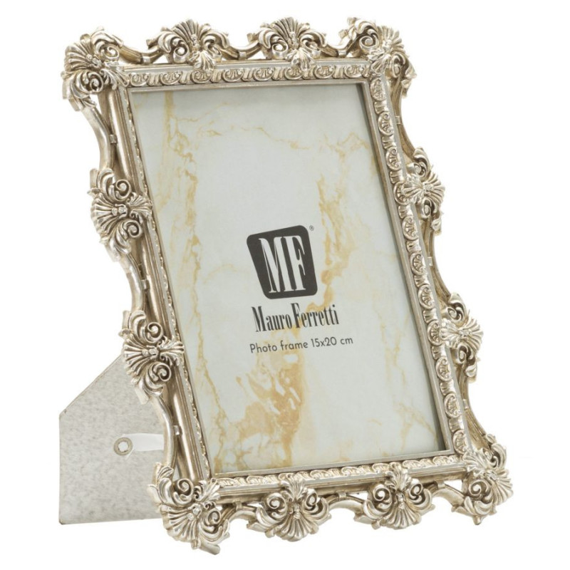 Cadre photo baroque Fleurs & Volutes pour photo 15x20 Résine Argenté Florence 