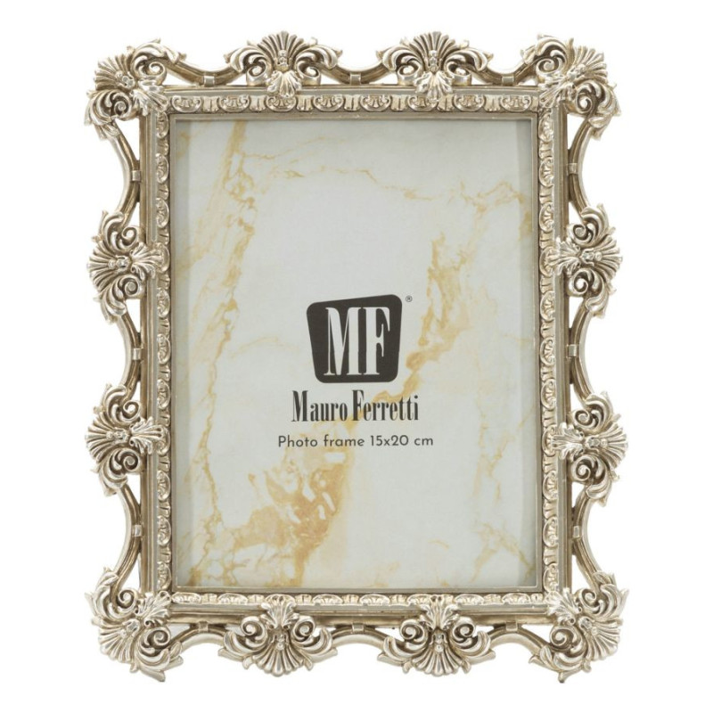 Cadre photo baroque Fleurs & Volutes pour photo 15x20 Résine Argenté Florence 