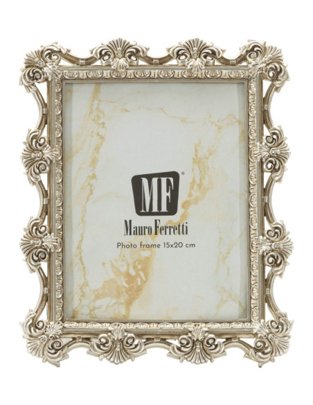 Cadre photo baroque Fleurs & Volutes pour photo 15x20 Résine Argenté Florence 