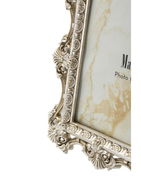 Cadre photo baroque Fleurs & Volutes pour photo 15x20 Résine Argenté Florence 
