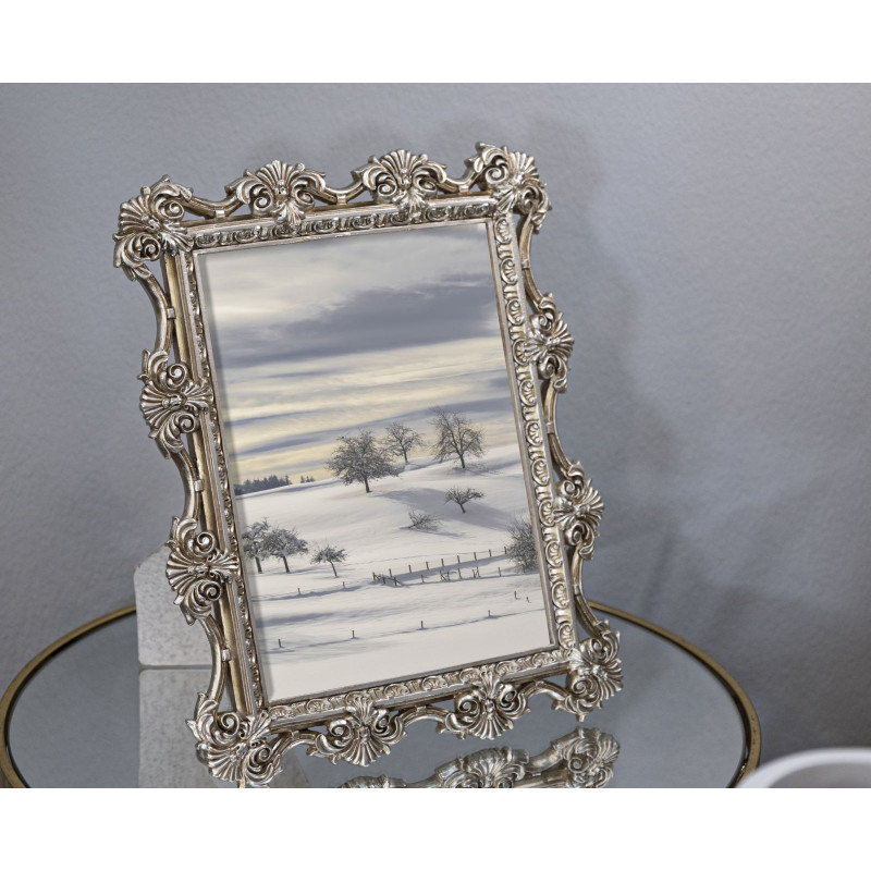 Cadre photo baroque Fleurs & Volutes pour photo 15x20 Résine Argenté Florence 