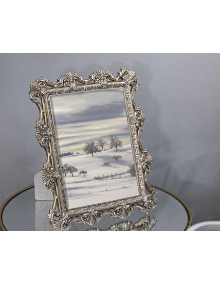 Cadre photo baroque Fleurs & Volutes pour photo 15x20 Résine Argenté Florence 