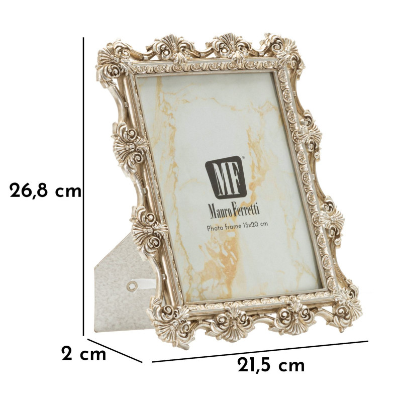 Cadre photo baroque Fleurs & Volutes pour photo 15x20 Résine Argenté Florence 