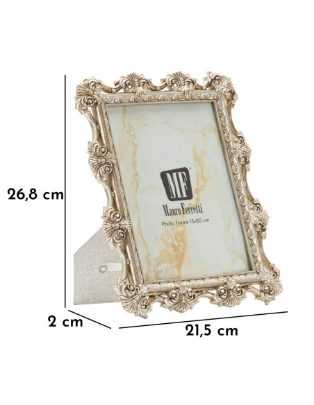 Cadre photo baroque Fleurs & Volutes pour photo 15x20 Résine Argenté Florence 