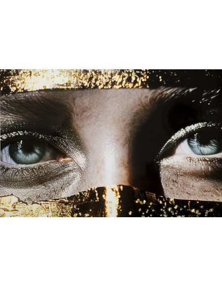 Grande Toile murale peinte Portrait Femme Or 52x102 avec cadre doré Nairobi 