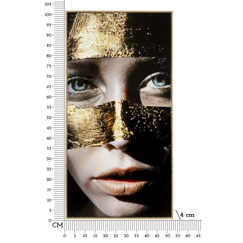 Grande Toile murale peinte Portrait Femme Or 52x102 avec cadre doré Nairobi 