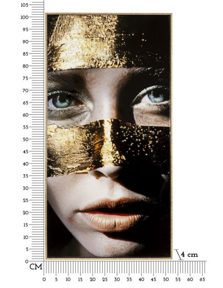 Grande Toile murale peinte Portrait Femme Or 52x102 avec cadre doré Nairobi 