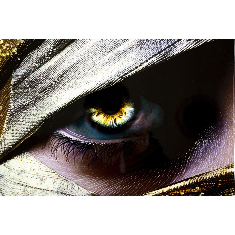 Grande Toile murale peinte Portrait Regard Or 52x102 avec cadre doré Nairobi 