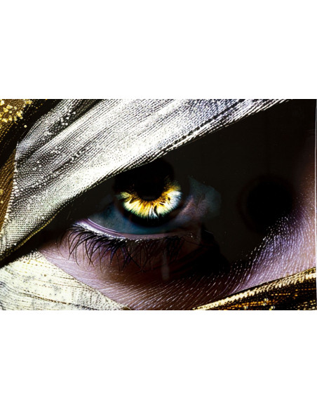 Grande Toile murale peinte Portrait Regard Or 52x102 avec cadre doré Nairobi 