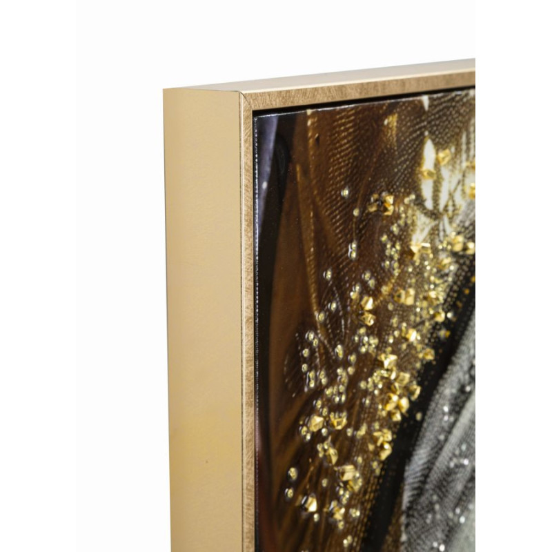 Grande Toile murale peinte Portrait Regard Or 52x102 avec cadre doré Nairobi 