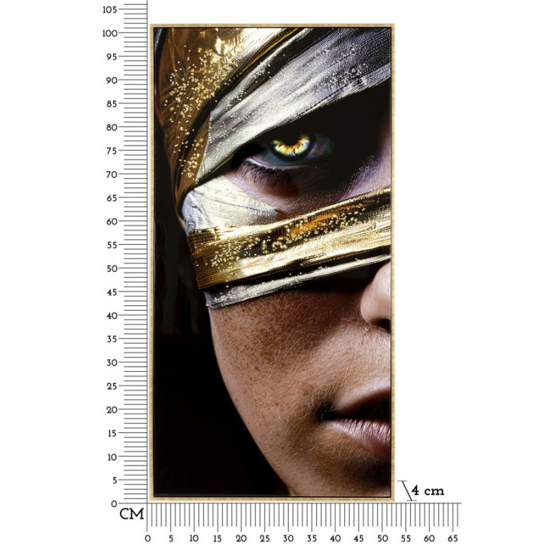 Grande Toile murale peinte Portrait Regard Or 52x102 avec cadre doré Nairobi 
