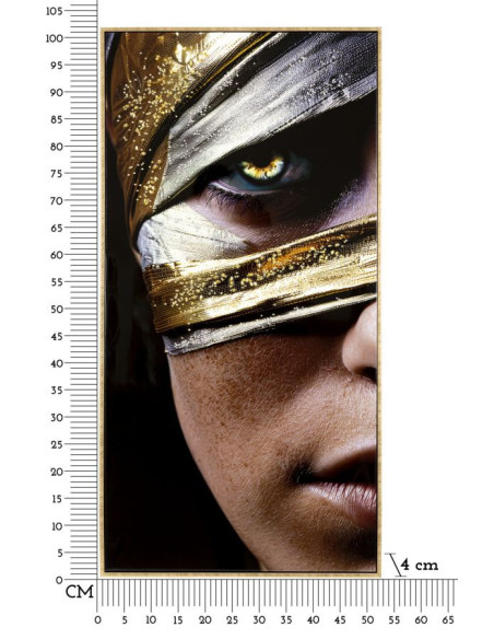 Grande Toile murale peinte Portrait Regard Or 52x102 avec cadre doré Nairobi 