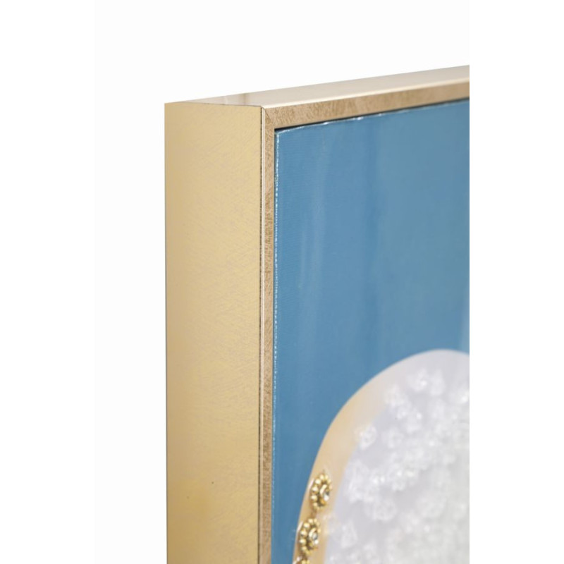 Grande toile murale peinte Femme chapeau bleu 62x92 avec cadre doré Dori 