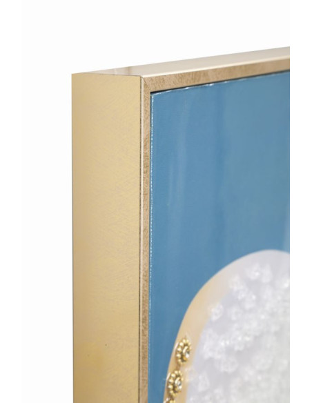 Grande toile murale peinte Femme chapeau bleu 62x92 avec cadre doré Dori 