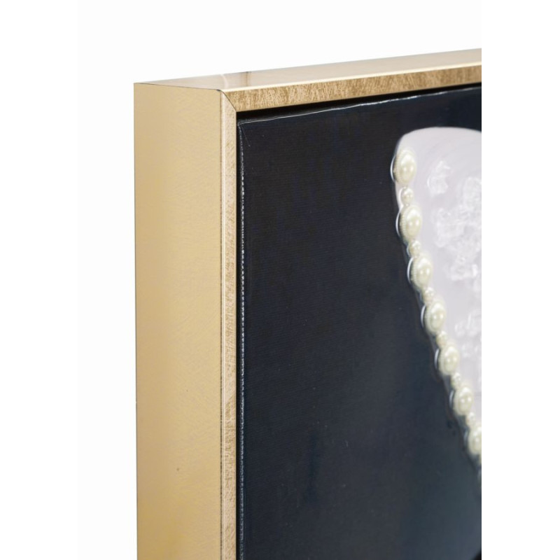 Toile murale peinte Femme chapeau blanc profil 62x92 avec cadre doré Marty 