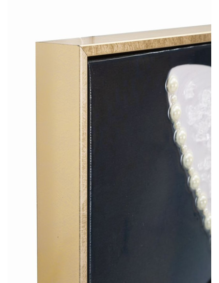 Toile murale peinte Femme chapeau blanc profil 62x92 avec cadre doré Marty 