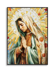 Toile murale peinte religieuse Madone en prière 72x102 avec cadre noir Madonna 