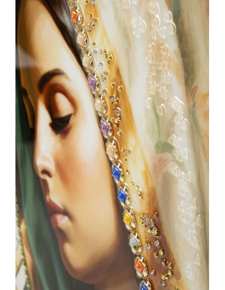 Toile murale peinte religieuse Madone en prière 72x102 avec cadre noir Madonna 