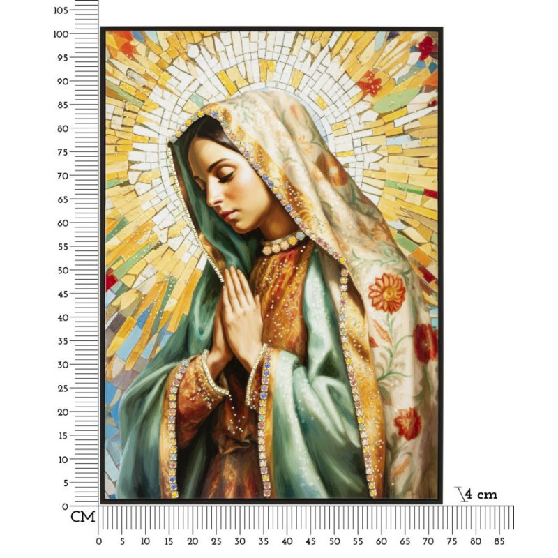 Toile murale peinte religieuse Madone en prière 72x102 avec cadre noir Madonna 