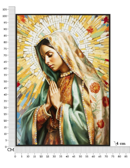 Toile murale peinte religieuse Madone en prière 72x102 avec cadre noir Madonna 