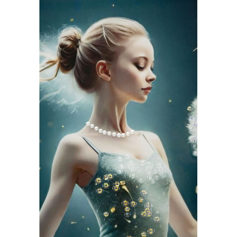 Grande toile murale peinte Danseuse pissenlits bras baissés 72x102 avec cadre argenté Dancing 