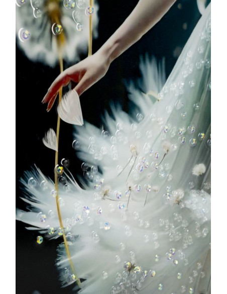 Grande toile murale peinte Danseuse pissenlits bras baissés 72x102 avec cadre argenté Dancing 