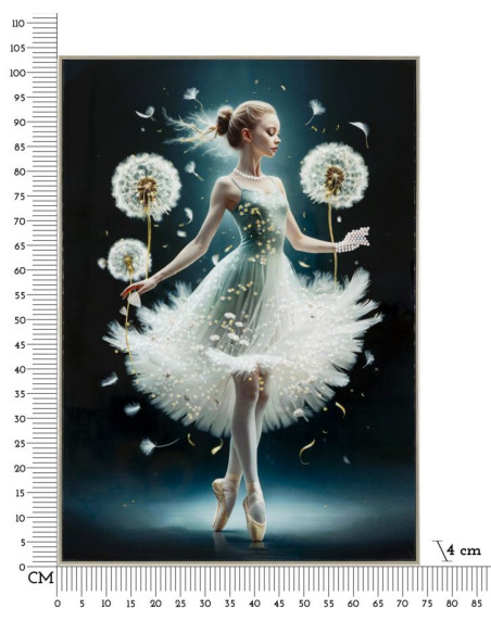 Grande toile murale peinte Danseuse pissenlits bras baissés 72x102 avec cadre argenté Dancing 