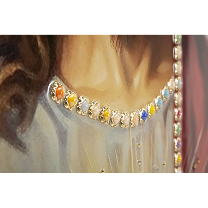 Toile murale peinte religieuse Jésus au Sacré-coeur 72x102 avec cadre doré Jesus 