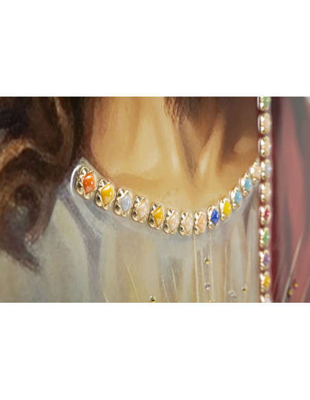 Toile murale peinte religieuse Jésus au Sacré-coeur 72x102 avec cadre doré Jesus 