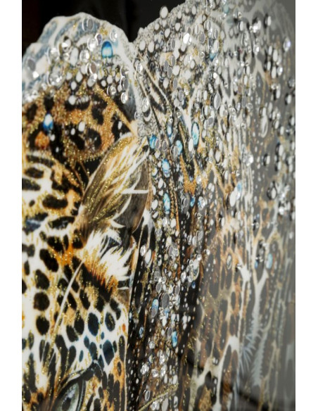 Toile murale peinte Léopard en marche Droite 82x82 avec cadre noir Giaguaro 